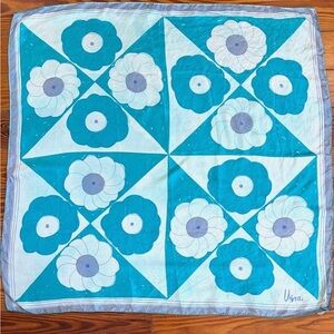 Vera Neumann Silk Scarf Blue Floral Geometric Mod Hand Rolled USA
